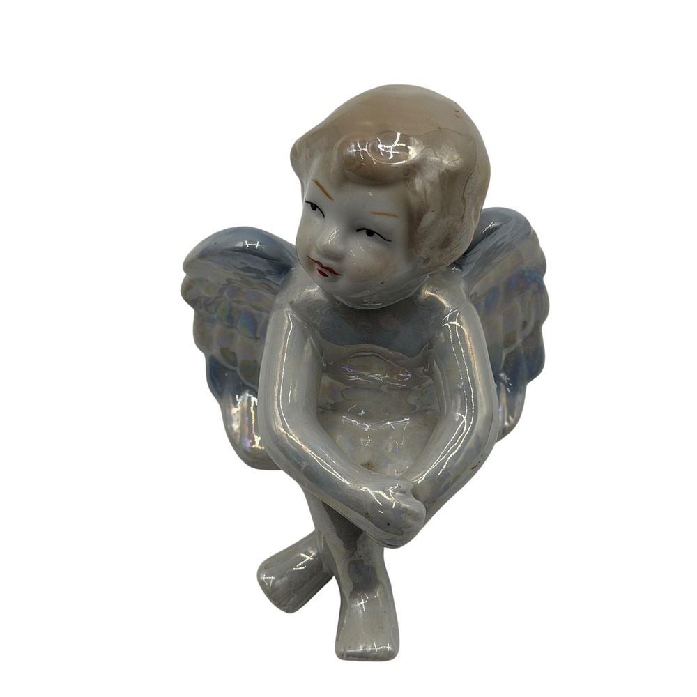 Vintage‎ Iridescent Porcelain Cherub Angel Figurine Lusterware Made in China